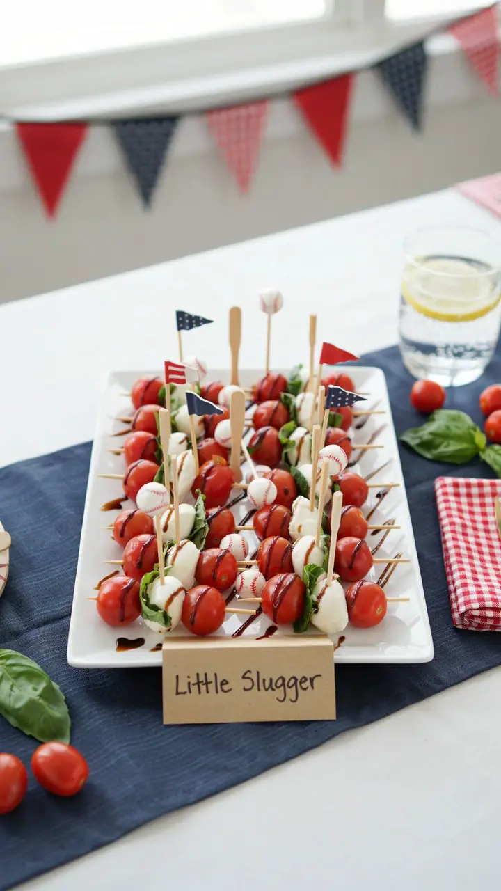 “Little Slugger” Caprese Skewers