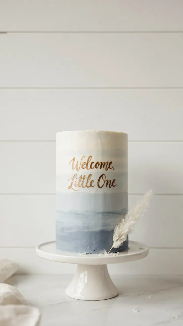 Minimalist Blue Ombre Cake with Edible Lettering