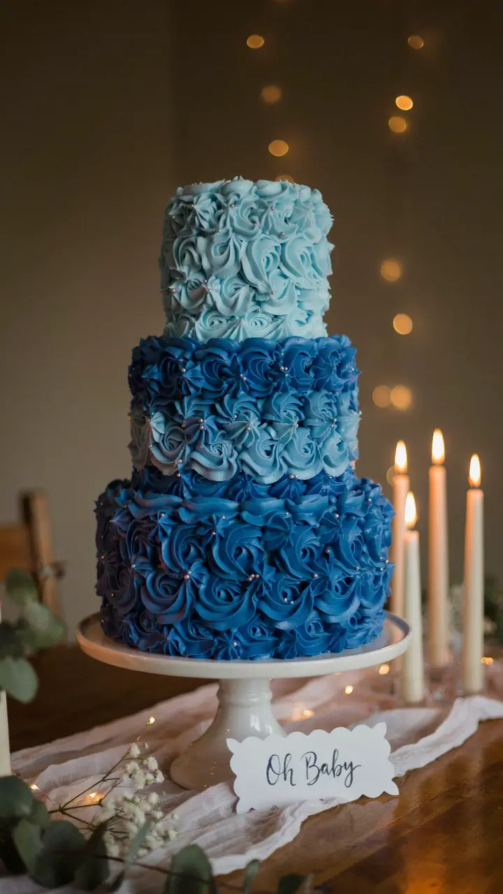 Ombre Blue Waterfall Ruffle Cake