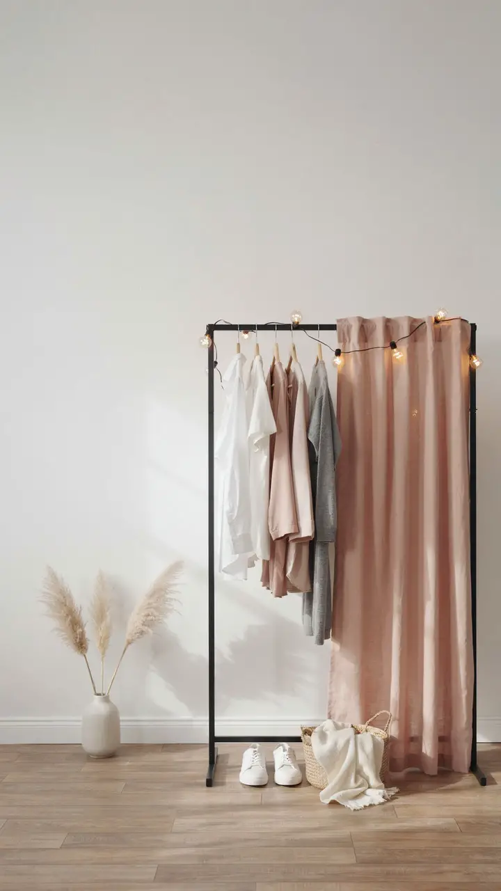 Open Corner Wardrobe with Curtain Panel — Rental-Friendly and Surprisingly Elegant