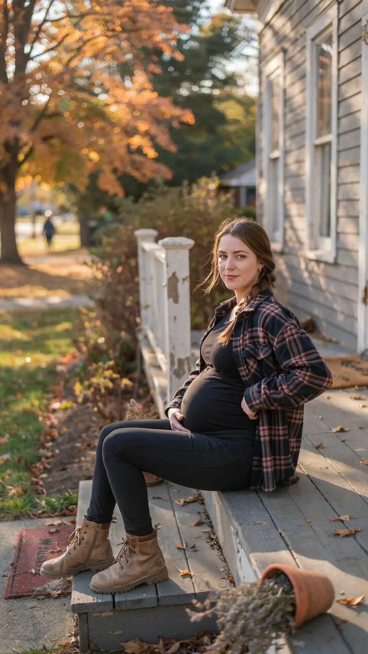 Oversized Flannel + Maternity Leggings The Grunge-Goddess Uniform
