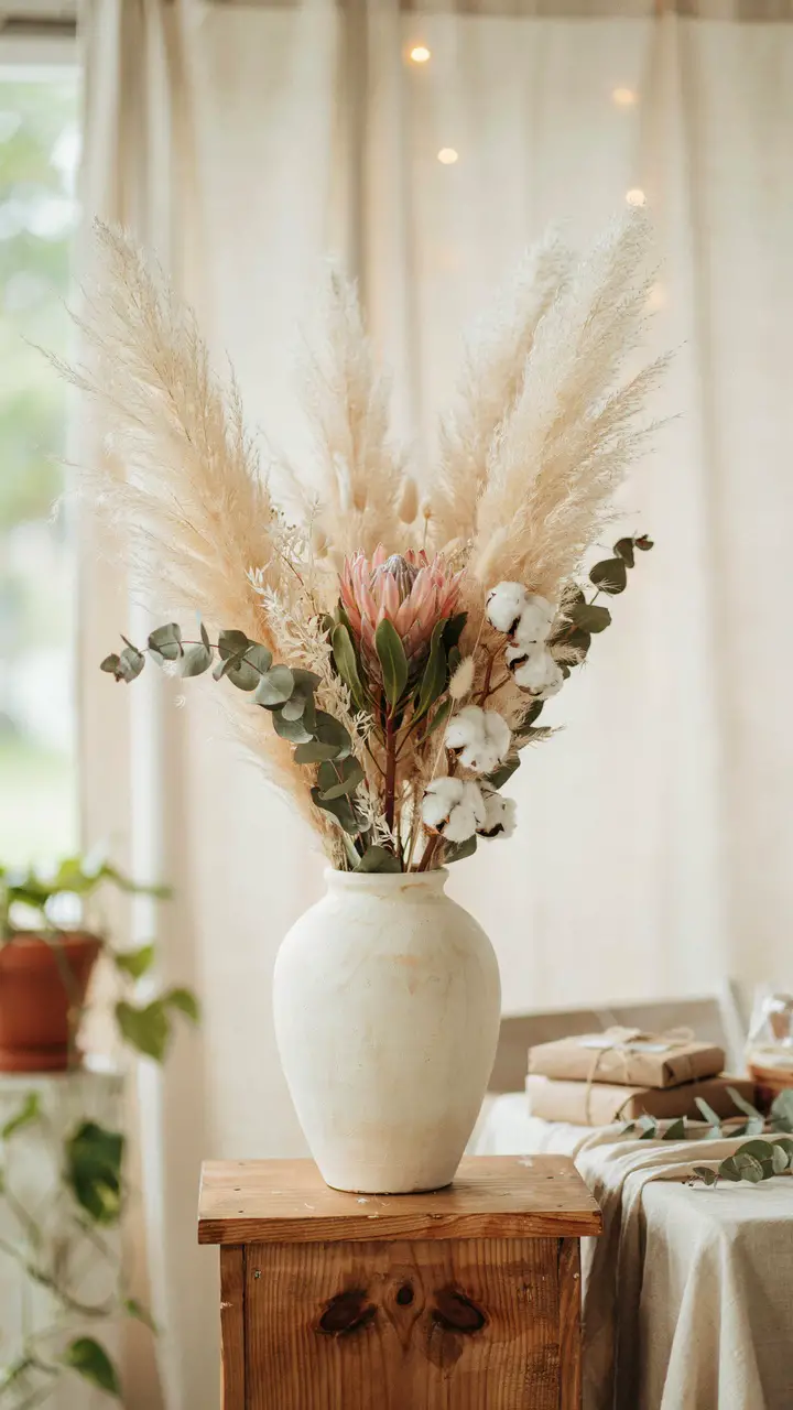 Pampas Grass and Dried Floral Statement Piece