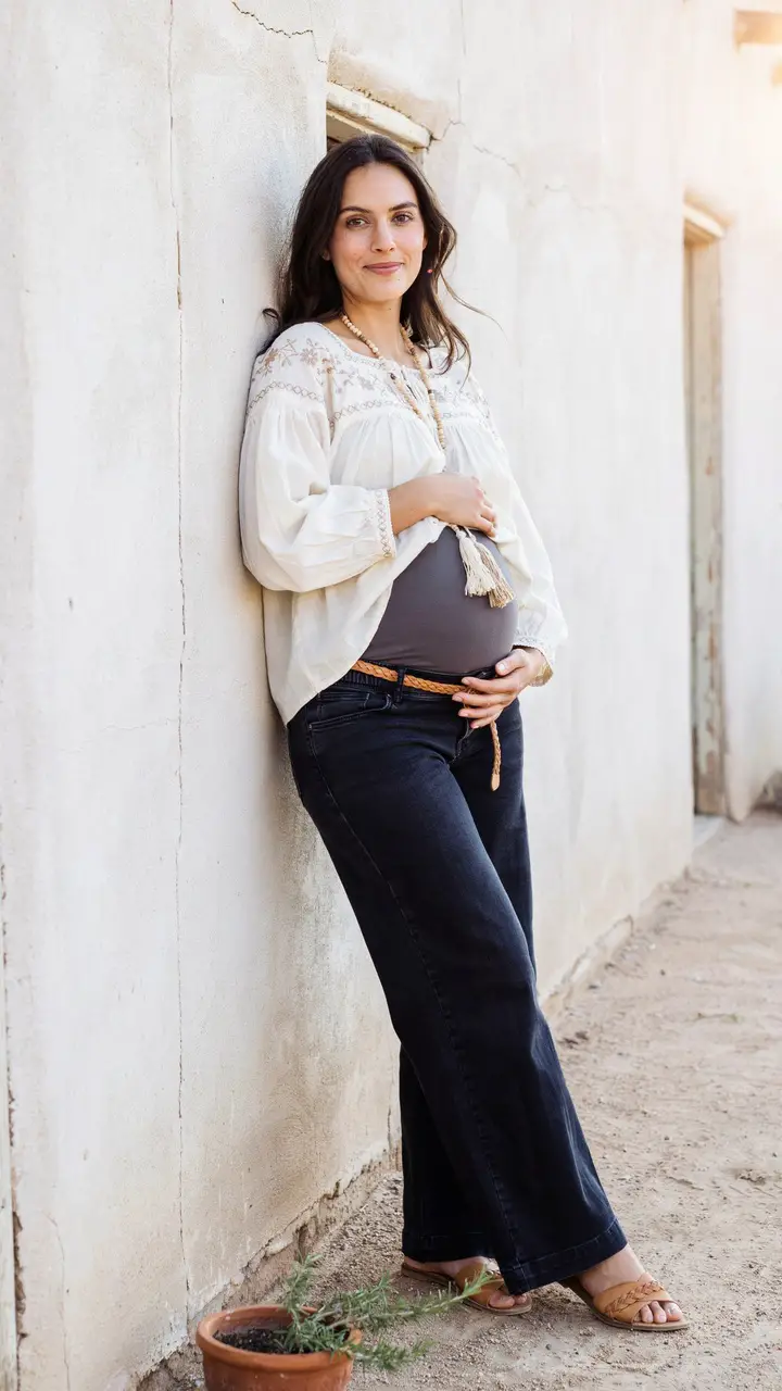 Peasant Top and Wide-Leg Maternity Jeans