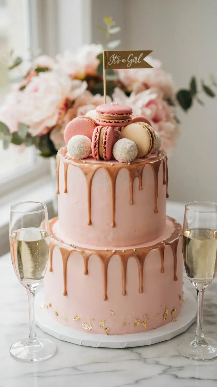Pink Drip Cake with Gold Accents