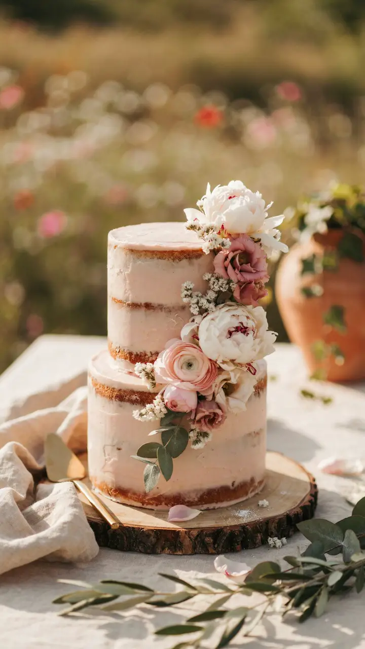 Pink Floral Naked Cake