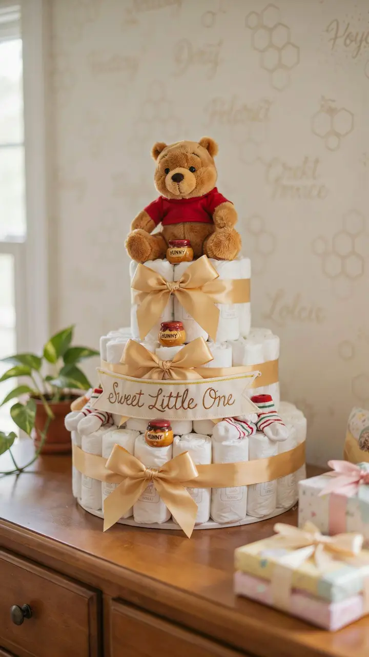 Pooh Bear Diaper Cake Centerpiece