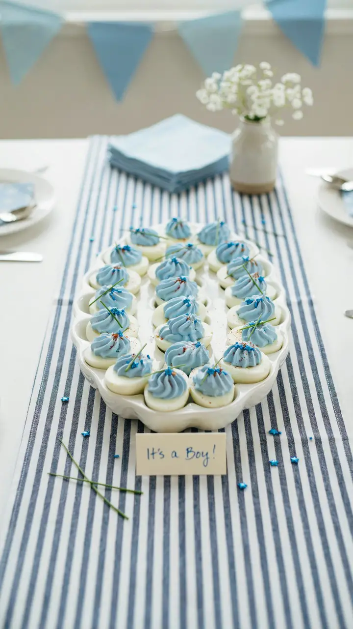 Savory “It’s a Boy!” Blue Deviled Eggs