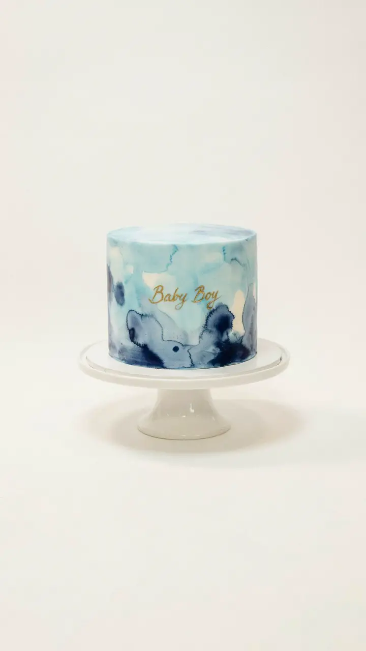 Single-Tier Blue Watercolor Cake