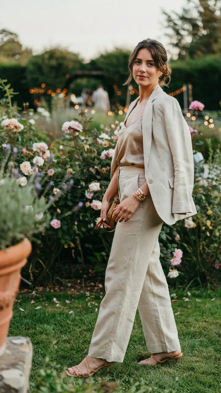 Tailored Linen Trousers with a Silk Camisole and Blazer
