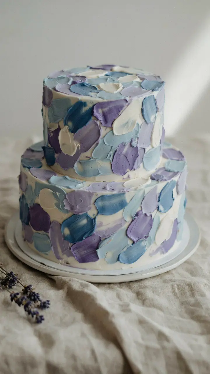 Textured Palette Knife Cake in Shades of Blue