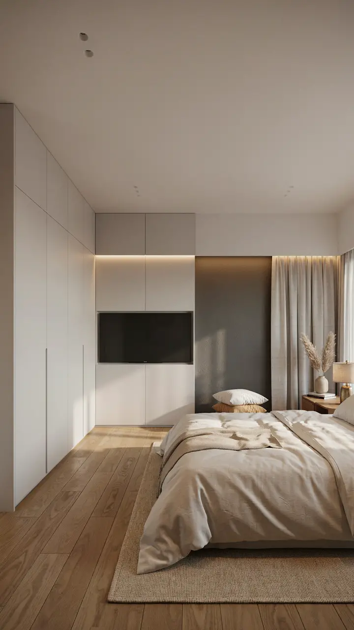 The Classic L-Shaped Built-In Corner Wardrobe with Floating TV Panel