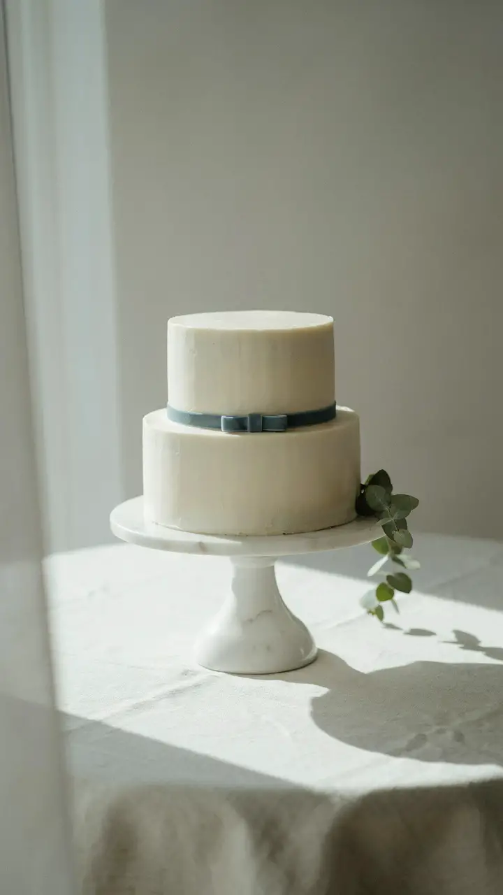 The Clean White Buttercream Cake with a Single Blue Ribbon
