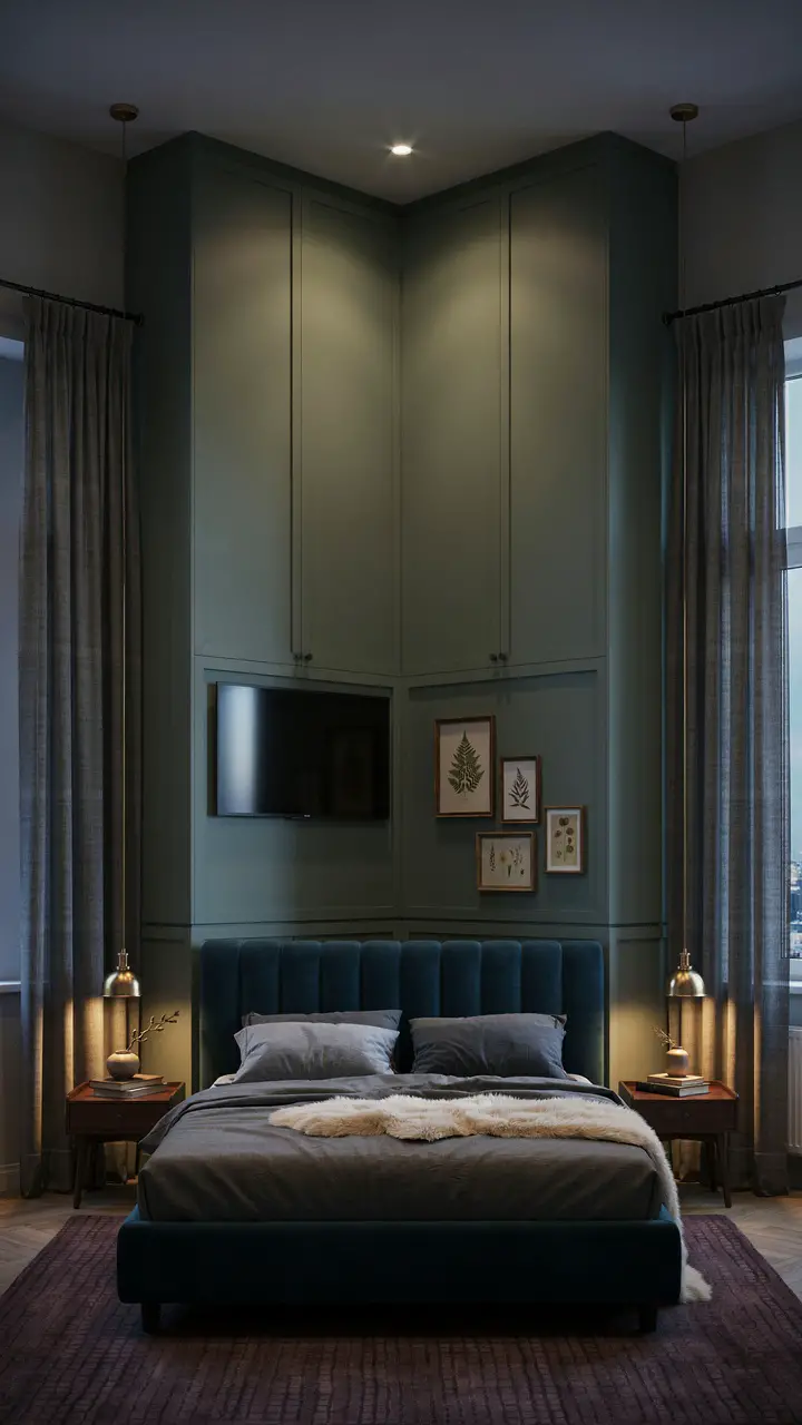 The Dark & Moody Corner Wardrobe with Integrated TV Wall