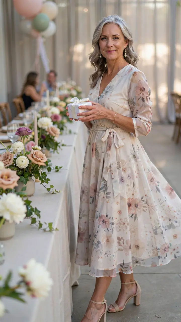 The Elegant Midi Dress in a Soft Floral Print