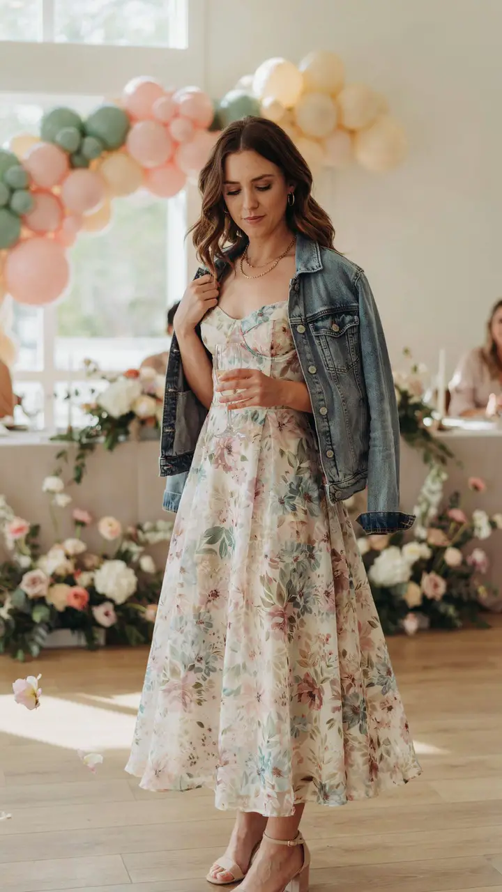 The Floral Midi Dress with a Denim Jacket