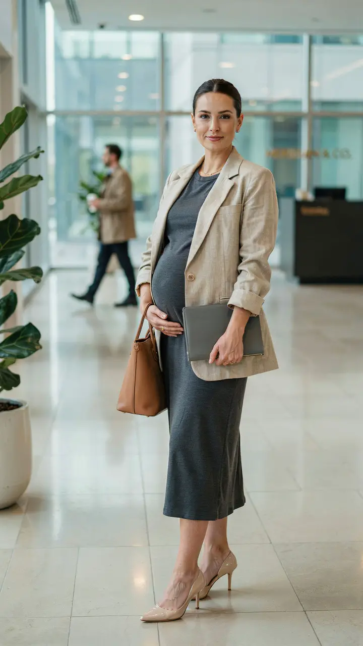 The Linen Blazer Over Bump-Hugging Midi Dress