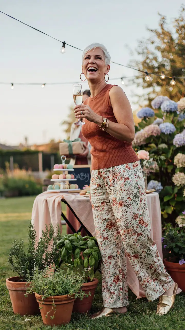 The Printed Palazzo Pants and Fitted Top Combination