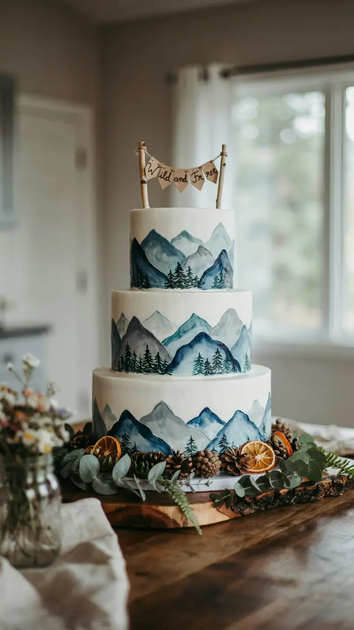 The Rustic Watercolor Mountain Cake