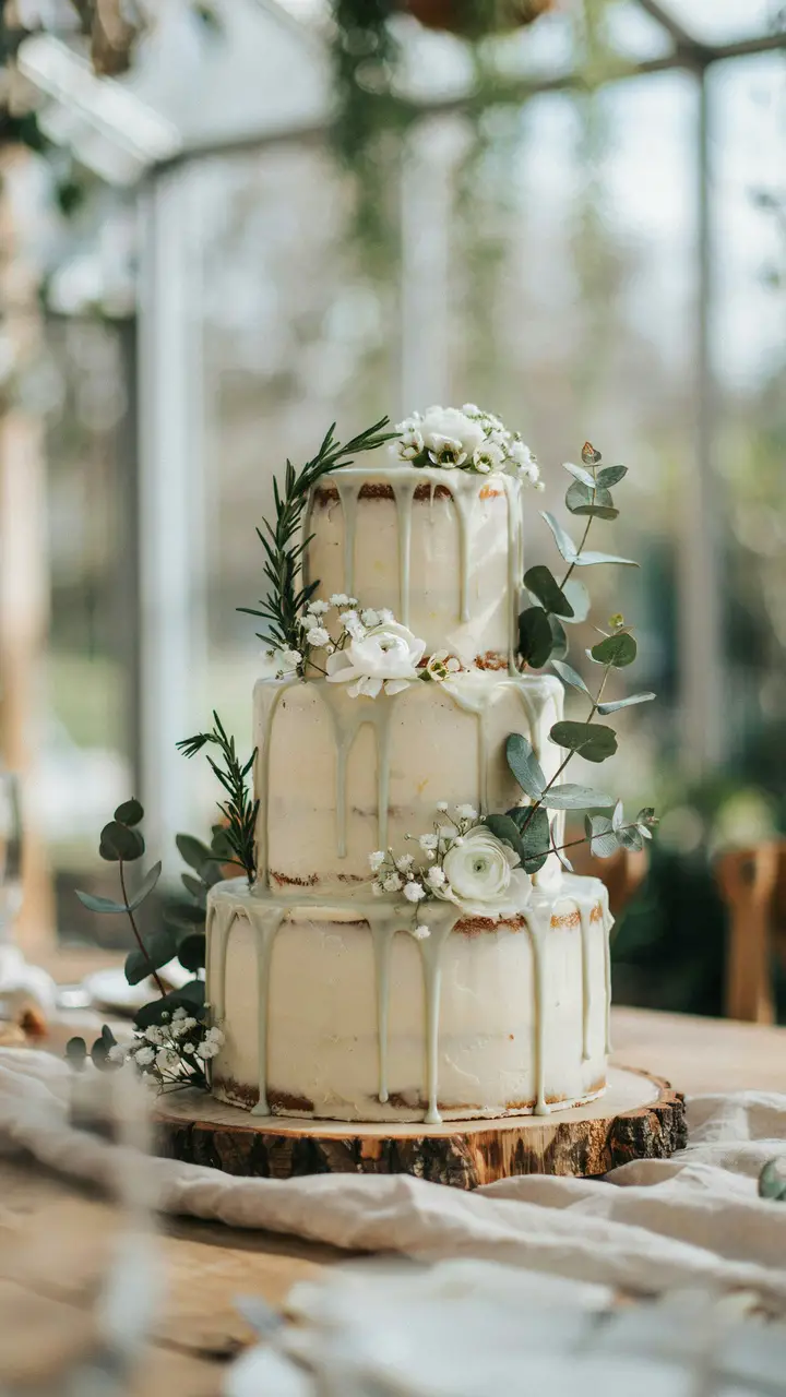 The Sage Green Naked Cake with Fresh Greenery