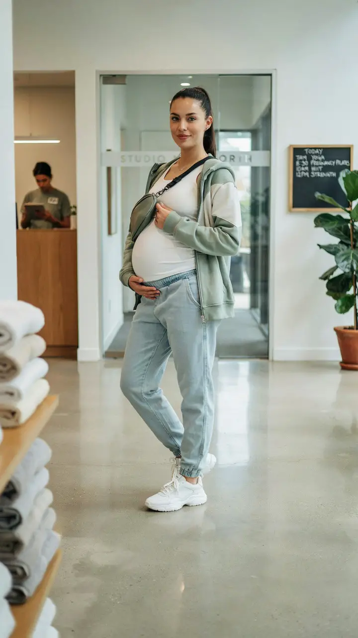 The Sporty Chic Look Athleisure-Inspired Maternity Jeans Styling