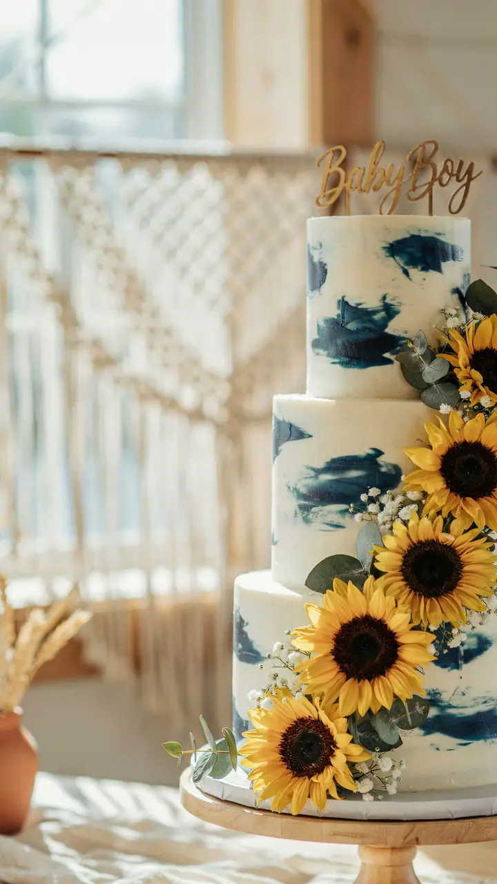The Sunflower and Navy Blue Buttercream Cake