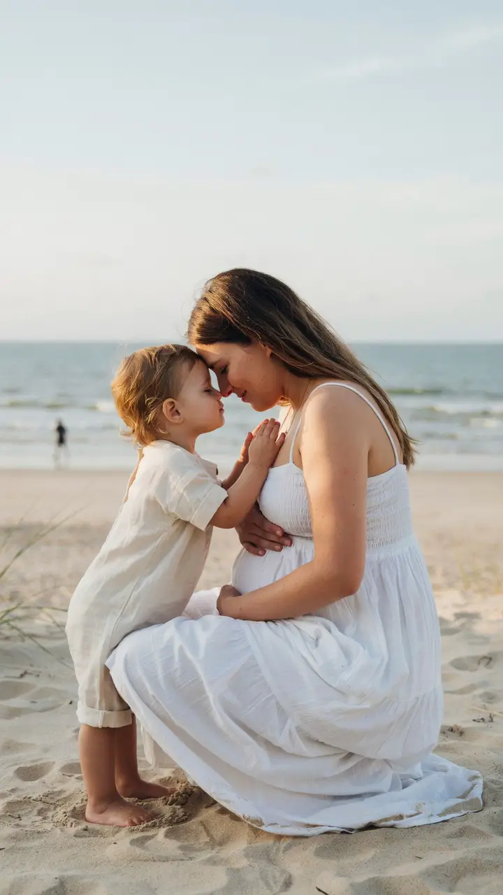 The Toddler Photobomb — Sibling Kiss on the Bump