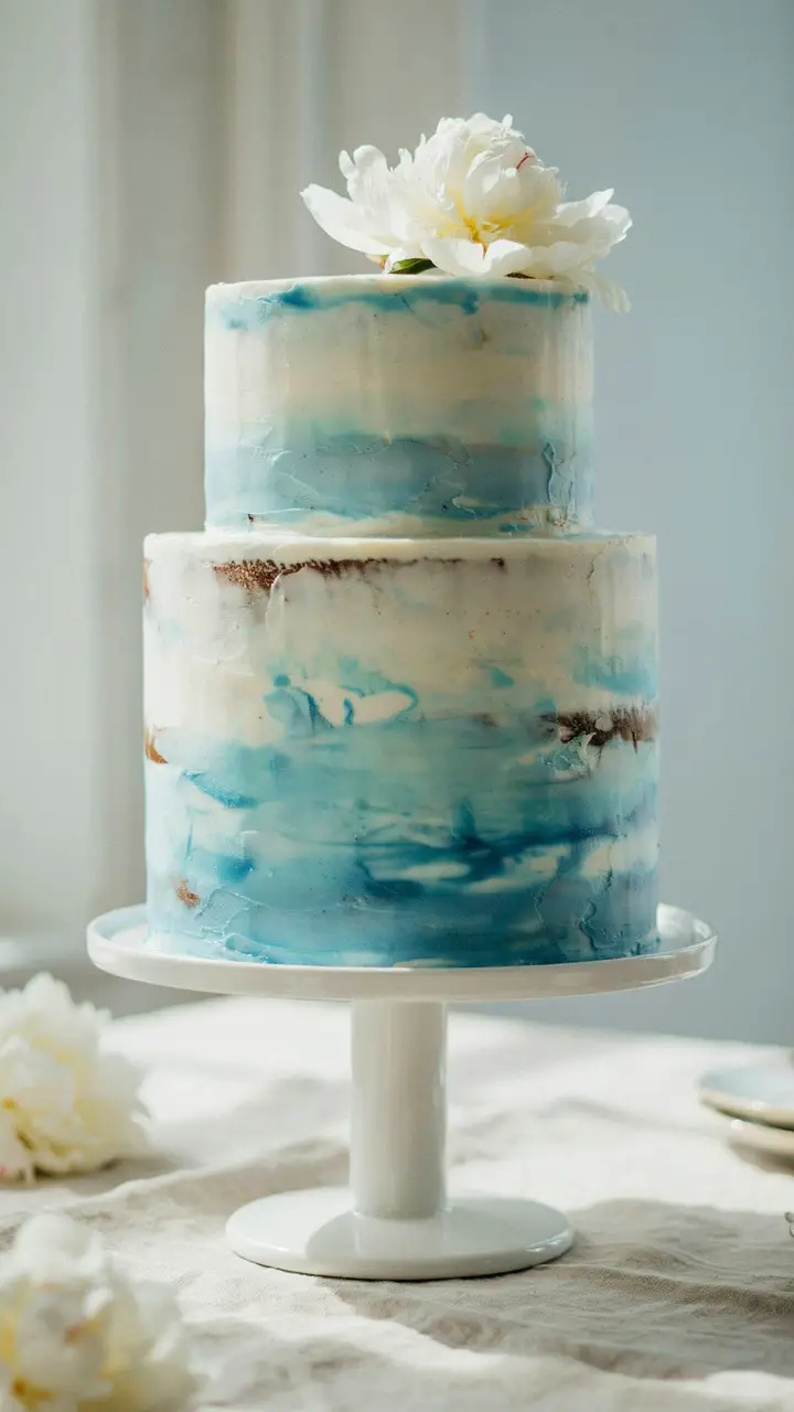 The Watercolor Wash Cake in Soft Blue and White