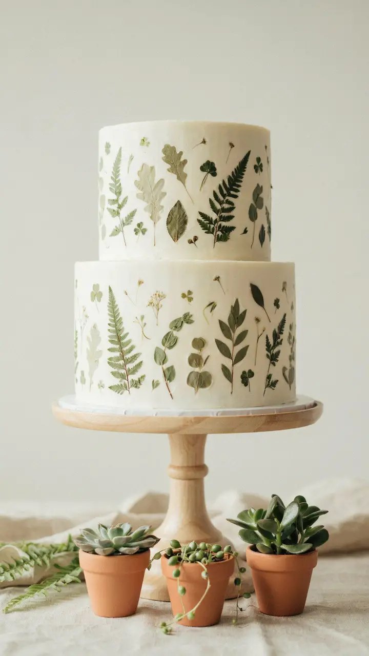 The White Cake with Pressed Botanical Prints