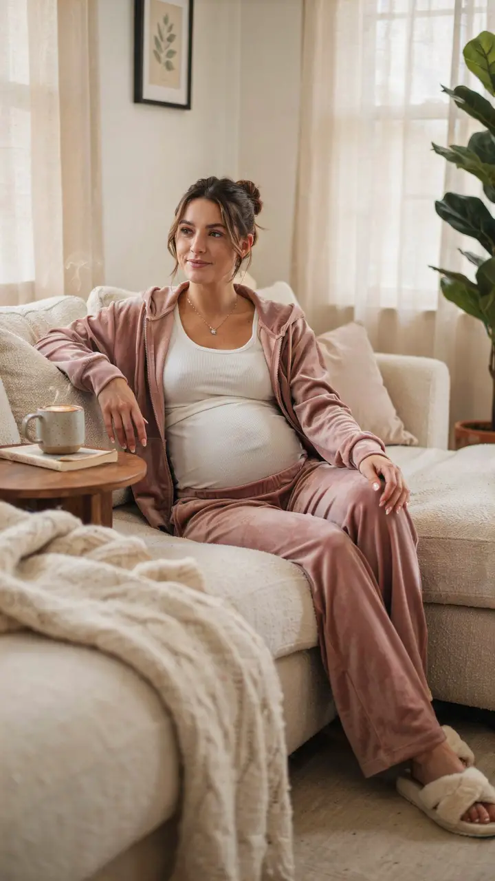 Velour Maternity Tracksuit in Millennial Pink