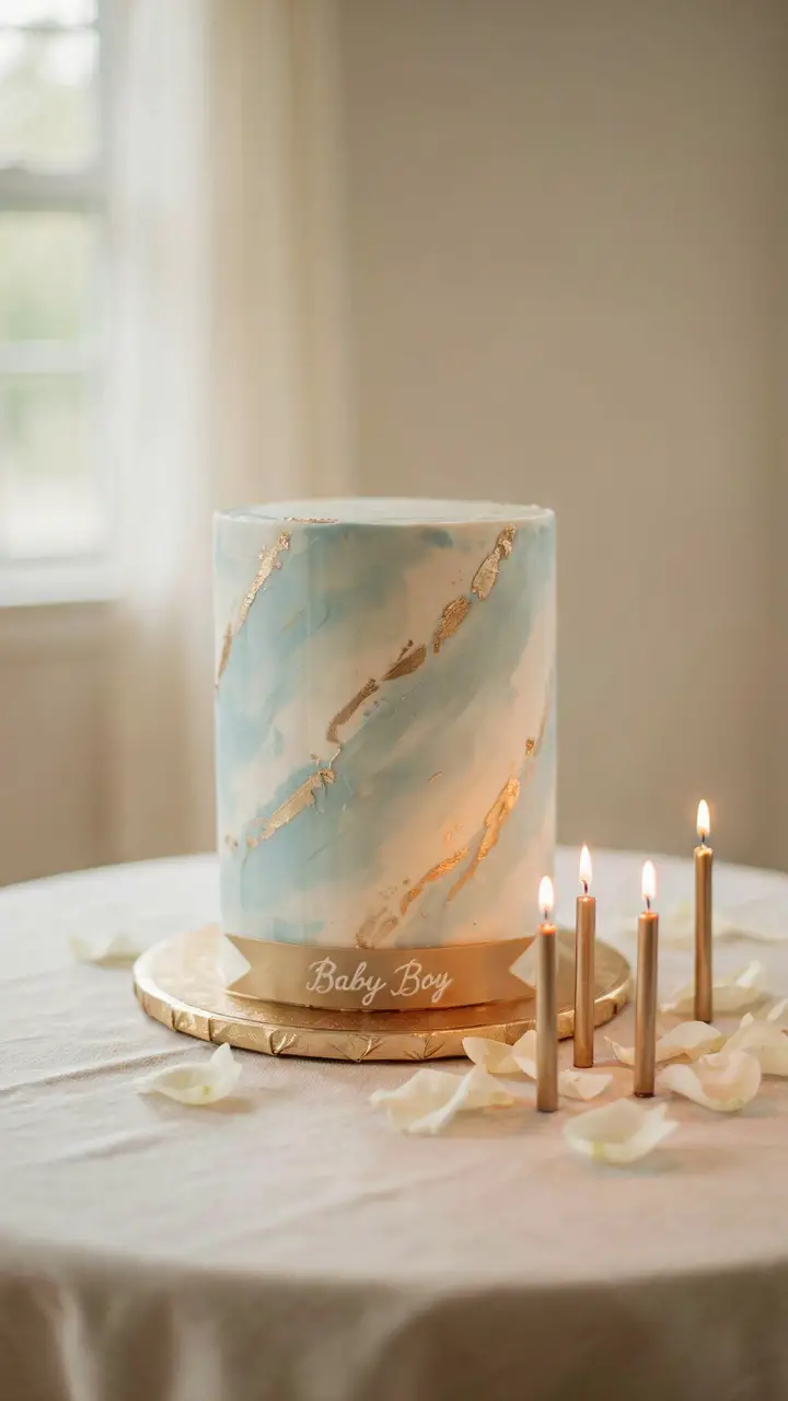 Watercolor Buttercream Cake in Blue and Gold