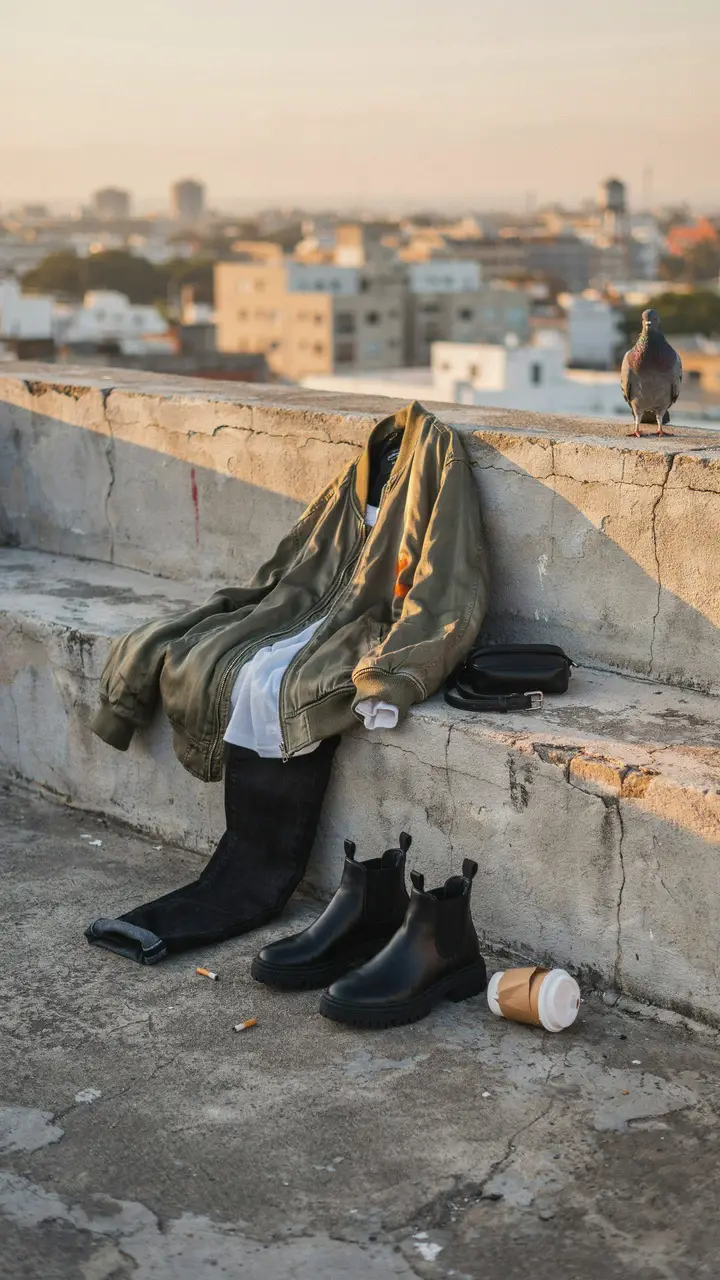 The Casual-Cool Combo Olive Bomber Jacket + White Tee + Black Jeans