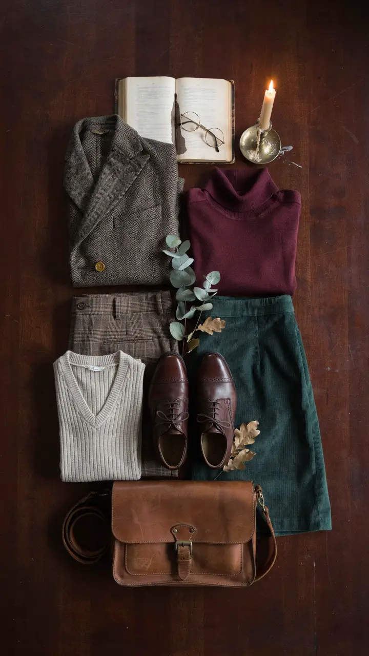 The Dark Academia Capsule Thrifted Tweed, Plaid, and Literary Charm