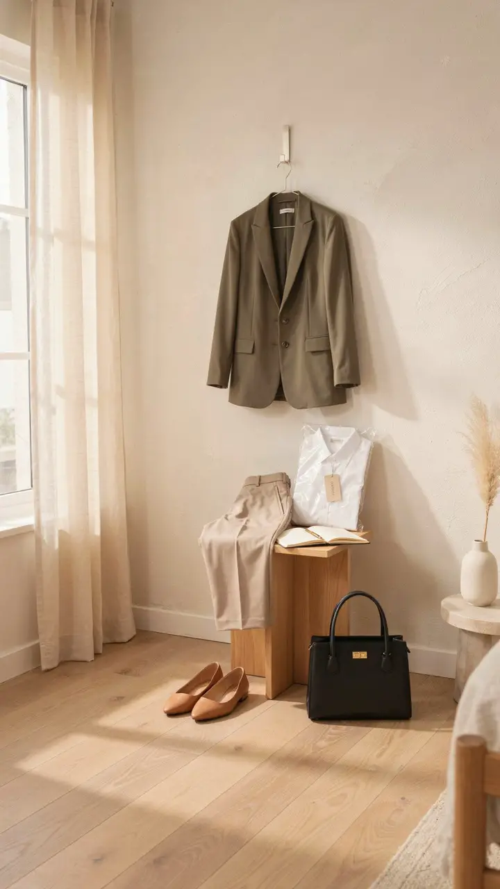 The Elevated Work Look Olive Blazer Over Neutral Basics