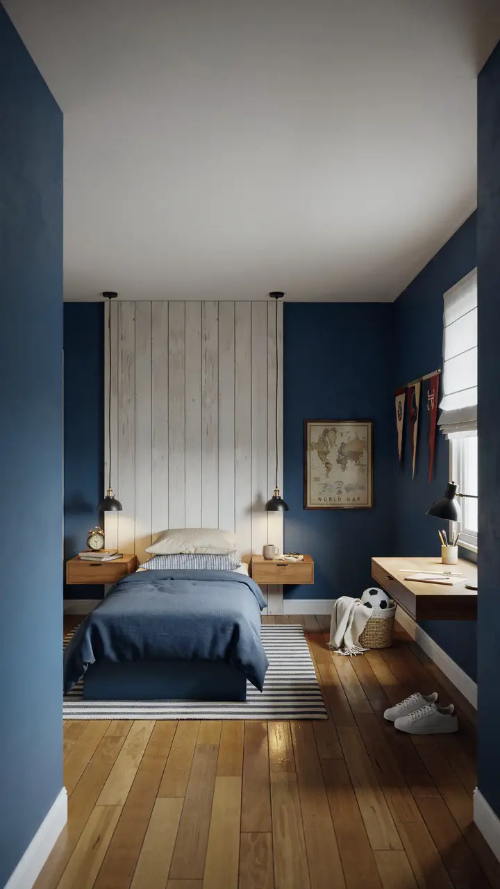 The Sleek Navy and Natural Wood Retreat