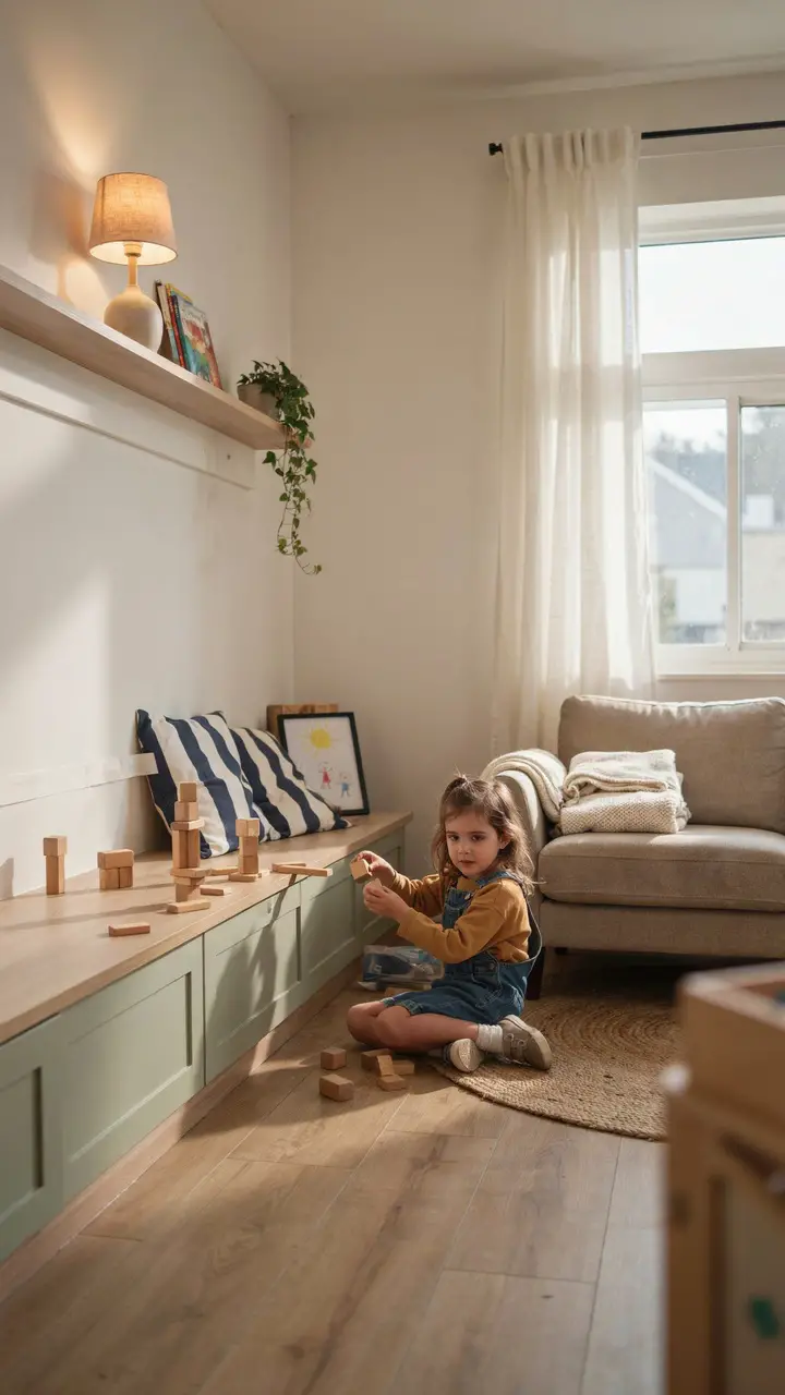 Built-In Bench with Toy Storage and Play Surface