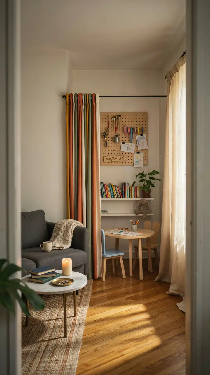 Corner Play Nook with Curtain Divider