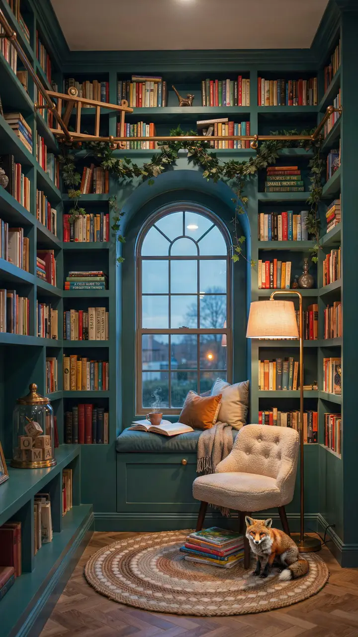 Enchanted Library with Rolling Ladder and Nook