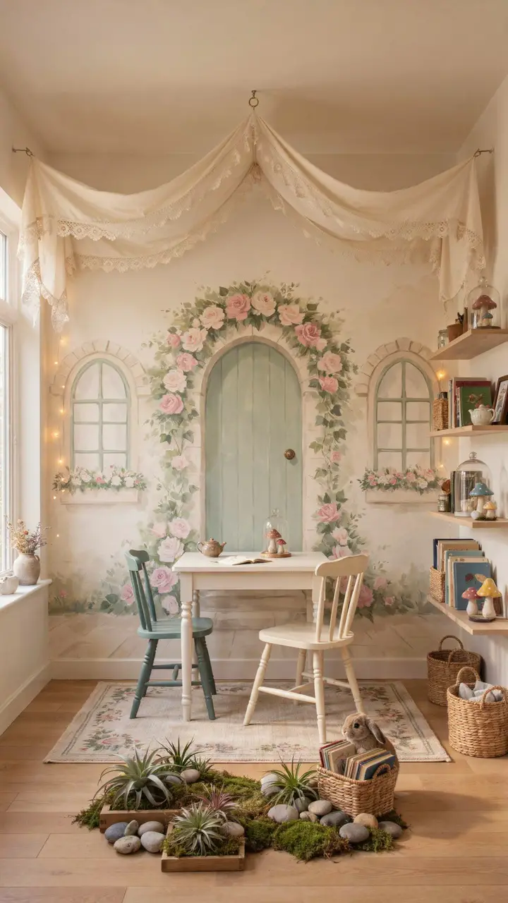 Fairy Tale Cottage with Door Mural and Miniature Garden