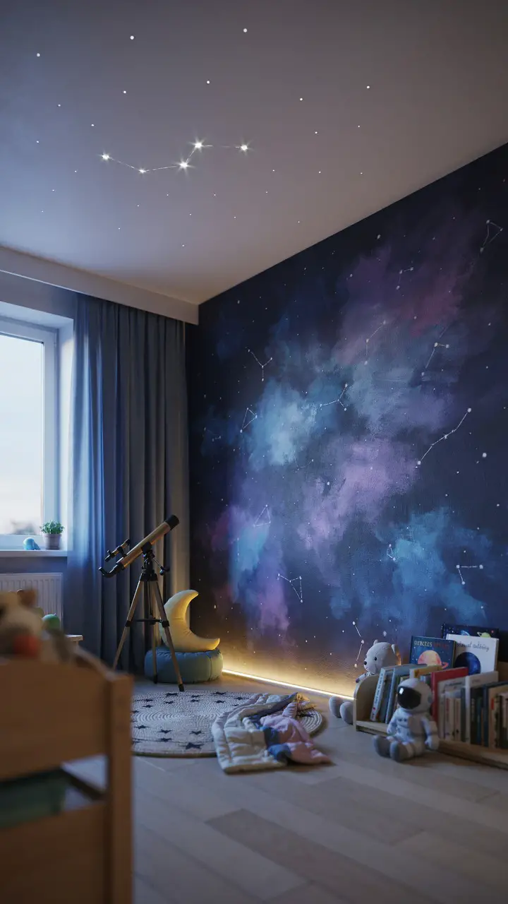 Galaxy Wall Mural with Glow-in-the-Dark Stars