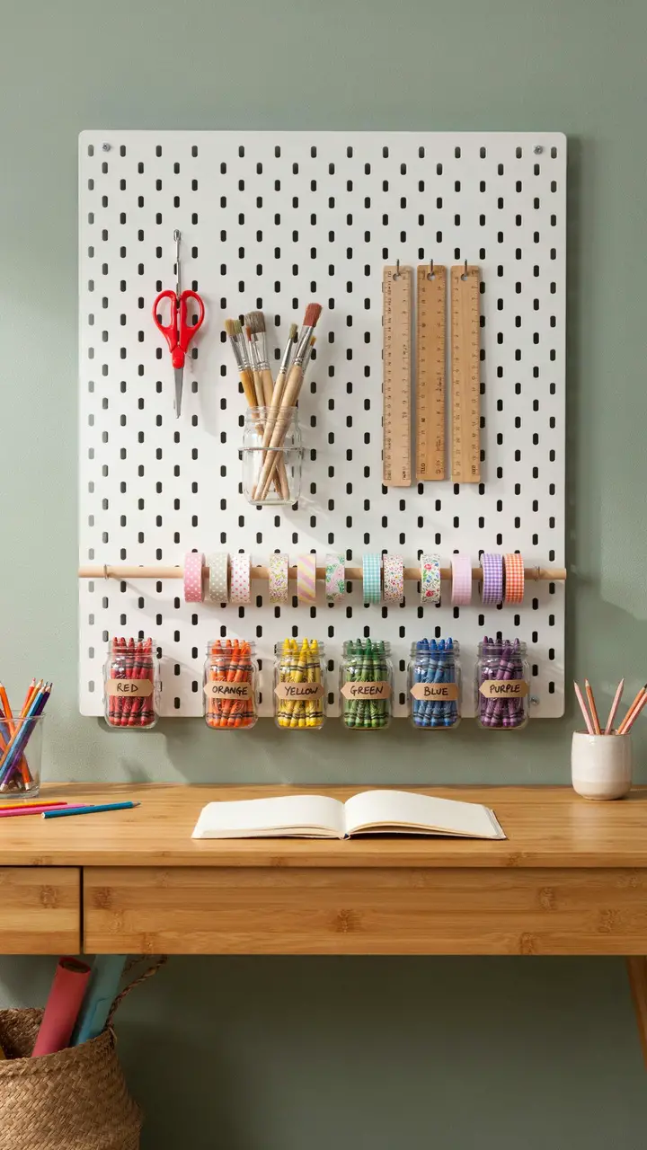 Pegboard Tool Wall for Art and Craft Supplies
