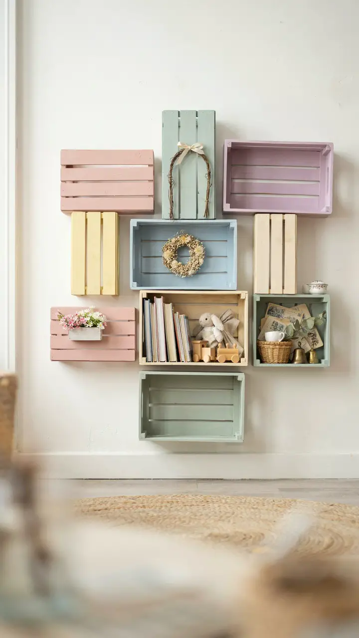 Upcycled Crate Fairy Village Shelves