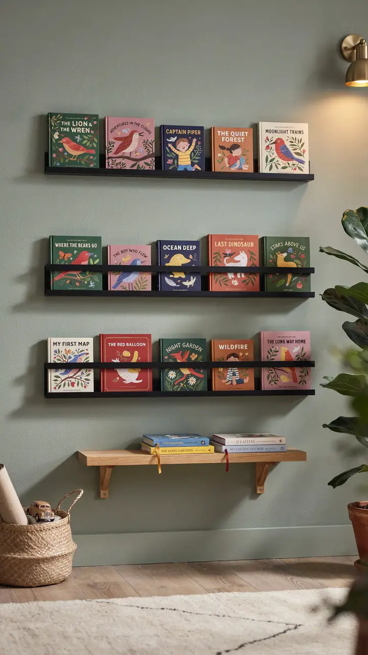 Vertical Book Storage with Magazine Rails