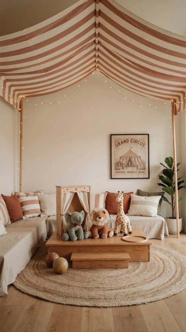 Vintage Circus Tent Play Corner with Striped Canopy