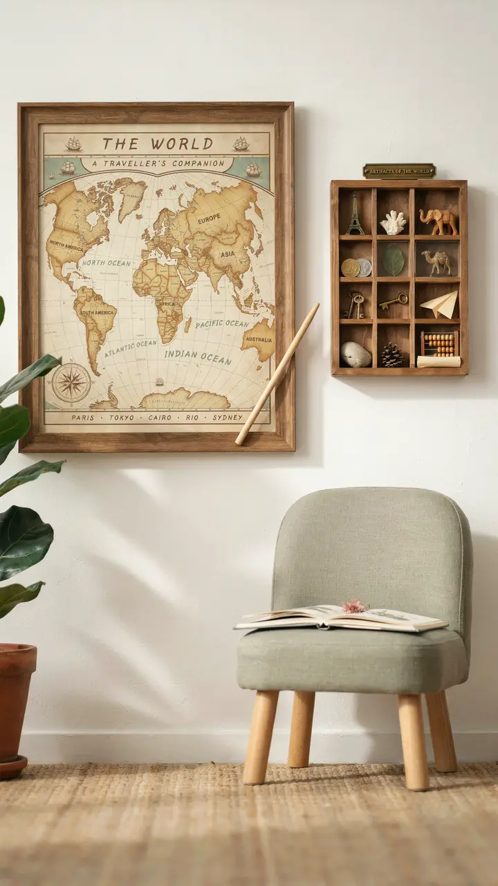 Vintage Map Wall with Discovery Box
